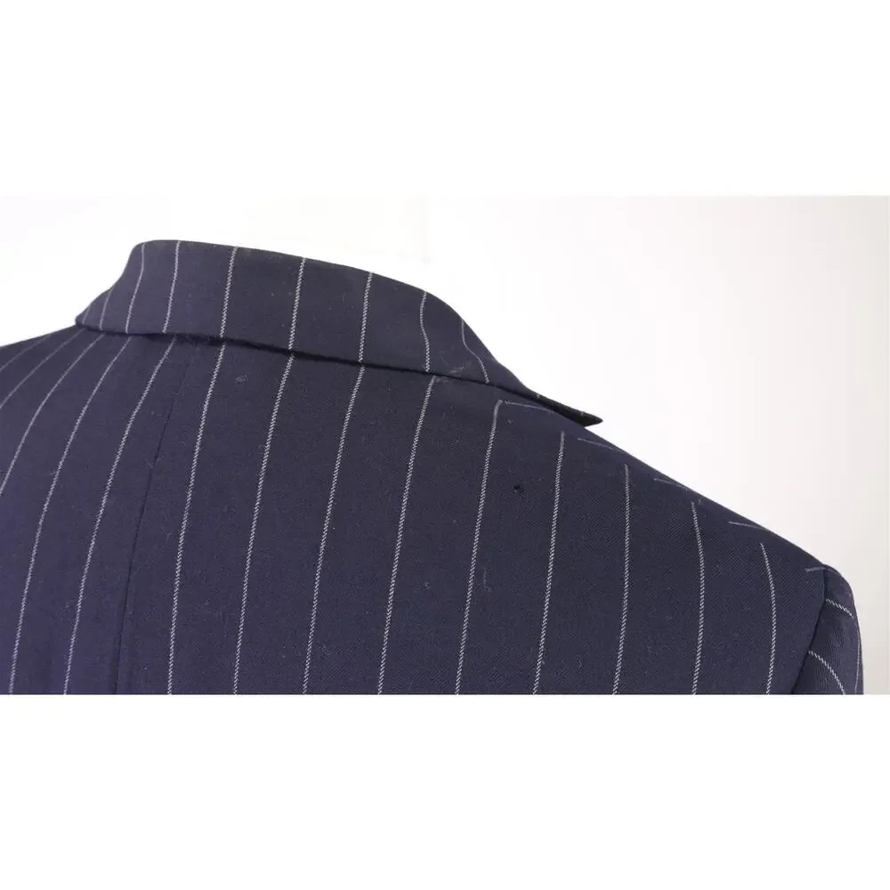 Leonard Logsdail Savile Row Bespoke Navy Blue Chalkstripe 2-Btn Wool Suit 42R